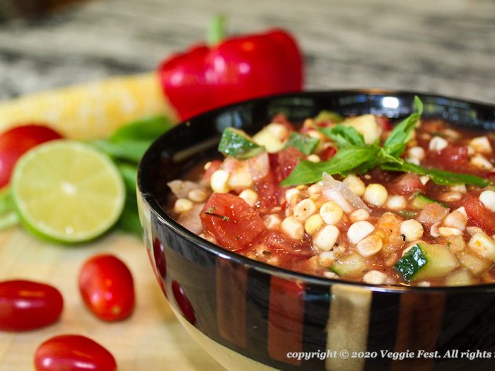 Chunky Gazpacho Soup with Fresh Corn