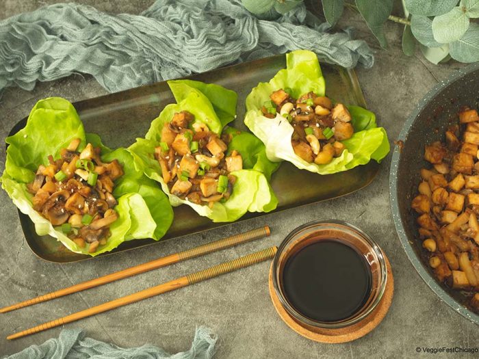 Wraps de lechuga con tofu y champiñones